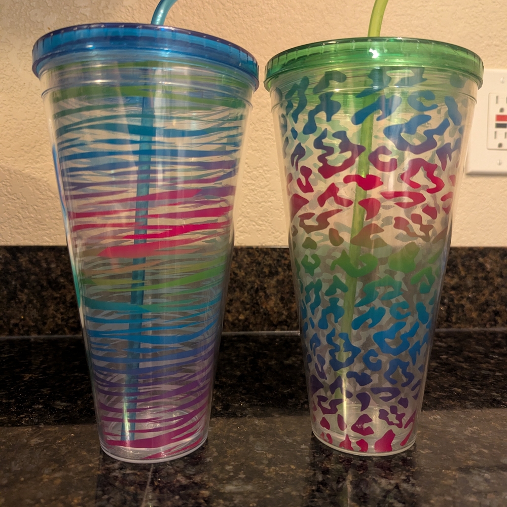 Colorful Patterned Tumblers with Straws